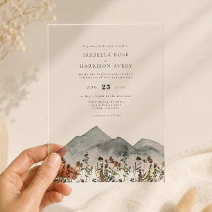 Invitations En Acrylique Mariage Fleur Sauvage Montagne Aquarelle Bohème