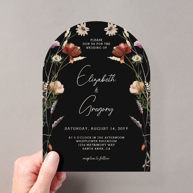 Invitations En Acrylique Mariage Fleur sauvage noir (In situ (ordinateur de poche))