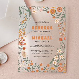 Invitations En Acrylique Mariage Fleur Sauvage Orange Groovy