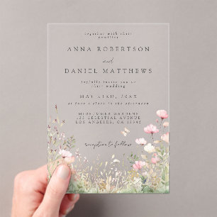 Invitations En Acrylique Mariage Fleur sauvage papillon