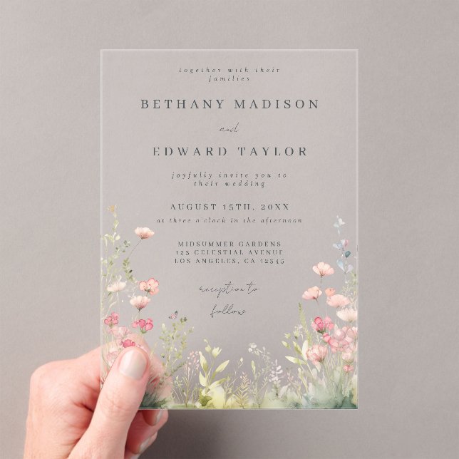 Invitations En Acrylique Mariage Fleur sauvage Pastel (In situ (ordinateur de poche))