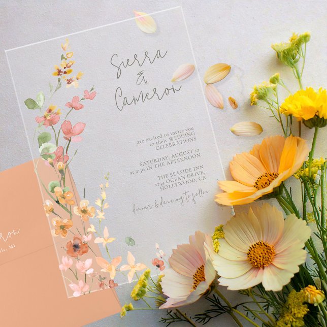 Invitations En Acrylique Mariage Fleur sauvage Sunny Transparent ID1023 (Créateur téléchargé)