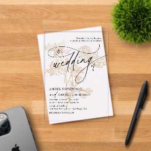 Invitations En Acrylique Mariage Fleuris Or Vintage Noir & Blanc