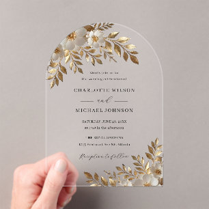 Invitations En Acrylique Mariage Fleurs Acrylique Fleur Or Ivoire 