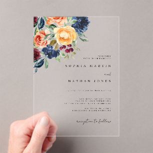 Invitations En Acrylique Mariage Fleurs Aquarelle Bourgogne Automne