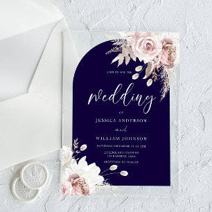 Invitations En Acrylique Mariage Fleurs de Cerise Profond Nuit Architectura