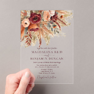 Invitations En Acrylique Mariage Fleurs de Terracotta de Bourgogne Herbe de