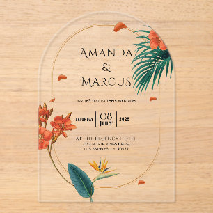 Invitations En Acrylique Mariage Fleurs Tropicales Élégantes 