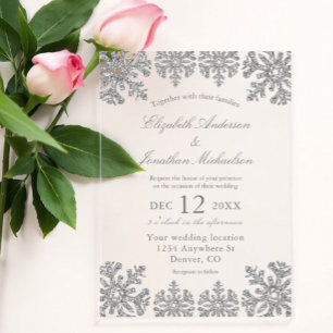 Invitations En Acrylique Mariage flocon de neige d'hiver argenté