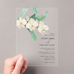 Invitations En Acrylique Mariage floral aquarelle Orchidées blanches