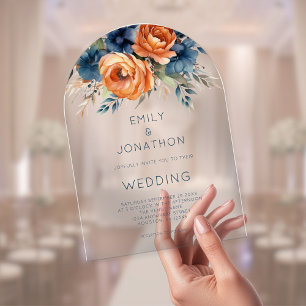 Invitations En Acrylique Mariage Floral Aquarelle Rustique Bleu Marine Oran