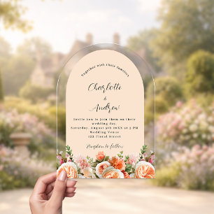 Invitations En Acrylique Mariage floral arc en céramique rose orange pêche 