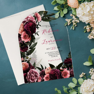 Invitations En Acrylique Mariage Floral Arc-en-ciel Élégant