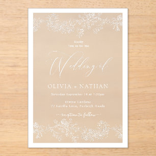 Invitations En Acrylique Mariage Floral Blanc Élégant Classique Vintage 