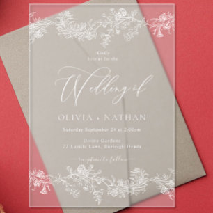 Invitations En Acrylique Mariage Floral Blanc Élégant Vintage