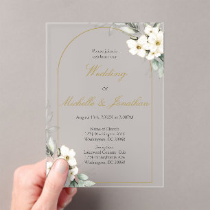 Invitations En Acrylique Mariage floral blanc en couleur à l'eau acrylique