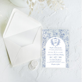 Invitations En Acrylique Mariage Floral Bleu Poussiéreux Crête Vintage Élég