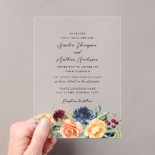 Invitations En Acrylique Mariage Floral Botanique Rustique