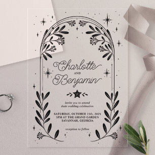 Invitations En Acrylique Mariage Floral Céleste Étoilé en Arche Noir
