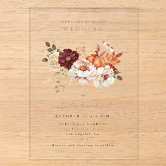 Invitations En Acrylique Mariage Floral de Citrouille Tombez Amoureux