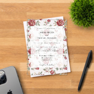 Invitations En Acrylique Mariage Floral De Roses Rouges Assez Chic