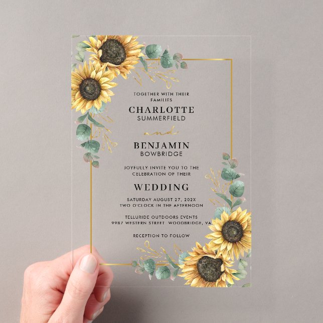 Invitations En Acrylique Mariage floral de tournesol Eucalyptus (In situ (ordinateur de poche))