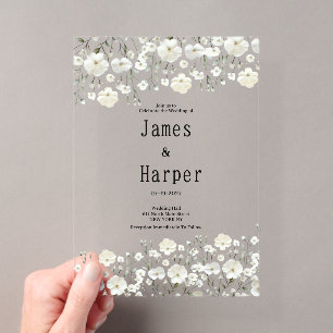 Invitations En Acrylique Mariage floral délicat en ivoire botanique et ment