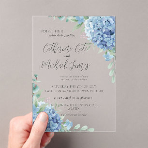 Invitations En Acrylique Mariage Floral d'Hydrangea Bleu