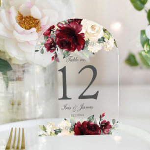 Invitations En Acrylique Mariage floral d'ivoire de Bourgogne rustique Numé
