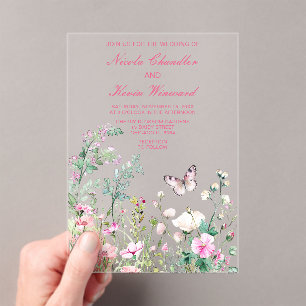 Invitations En Acrylique Mariage floral du papillon vert du printemps