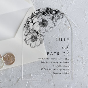 Invitations En Acrylique Mariage Floral Élégant Noir