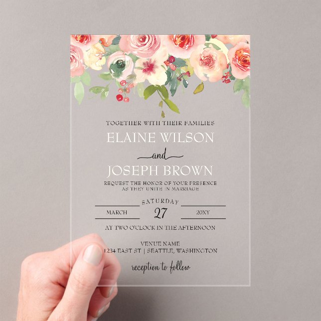 Invitations En Acrylique Mariage floral flush moderne (In situ (ordinateur de poche))