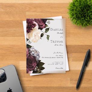 Invitations En Acrylique Mariage floral foncé et épais bordeaux et crème