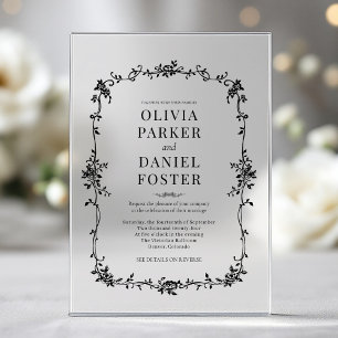 Invitations En Acrylique Mariage Floral Français Victorien Noir Blanc