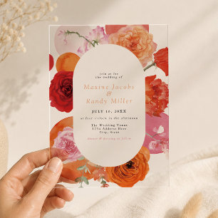 Invitations En Acrylique Mariage floral fuchsia audacieux et cobalt été