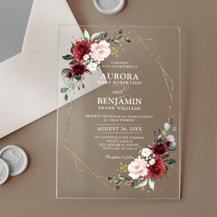 Invitations En Acrylique Mariage Floral Géométrique Moderne avec une touche
