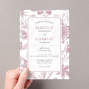 Invitations En Acrylique Mariage floral givré rose