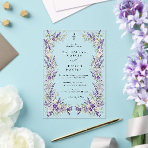 Invitations En Acrylique Mariage Floral Jardin Régence Rose Lavande Violett