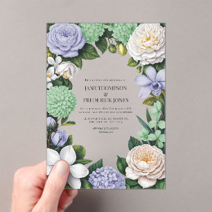 Invitations En Acrylique Mariage Floral Lavande, Vert Menthe et Blanc