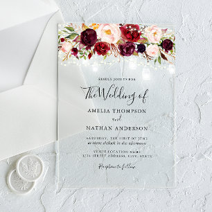 Invitations En Acrylique Mariage Floral Lumineux Bourguignon Rustique