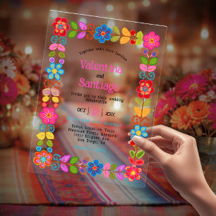 Invitations En Acrylique Mariage floral mexicain moderne