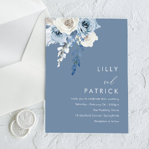 Invitations En Acrylique Mariage Floral Moderne Bleu Poussiéreux et Blanc