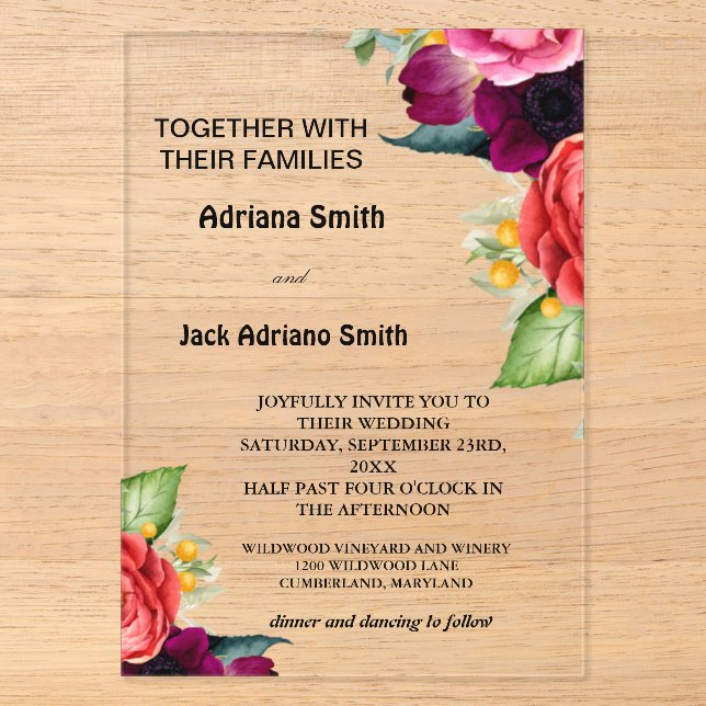 Invitations En Acrylique Mariage Floral Moderne Luxueux (Recto)