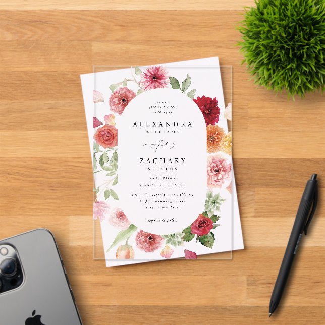 Invitations En Acrylique Mariage Floral multicolore été 2 (Insitu (Carte d'invitation))