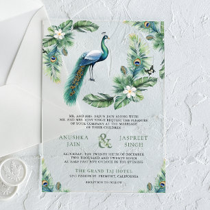 Invitations En Acrylique Mariage Floral Paon Indien Tropical
