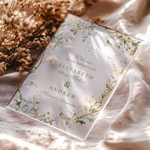 Invitations En Acrylique Mariage floral romantique avec Monogram Crest