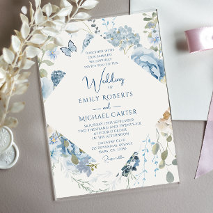 Invitations En Acrylique Mariage floral romantique bleu Dusty