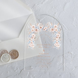 Invitations En Acrylique Mariage floral rose et bleu