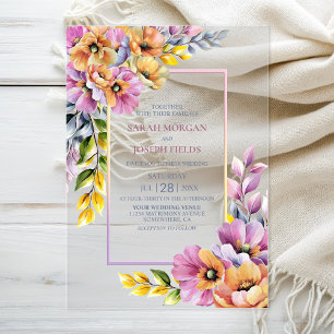 Invitations En Acrylique Mariage floral rose et orange