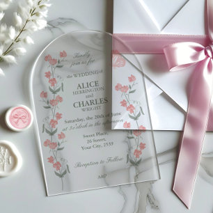 Invitations En Acrylique Mariage floral rose et vert Sweet Pea